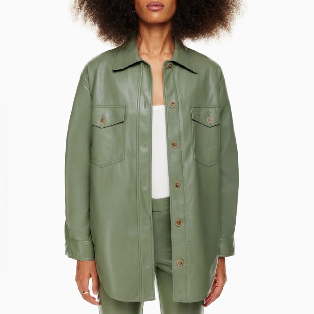 Aritzia Wilfred The Ganna Green Faux Leather Shacket